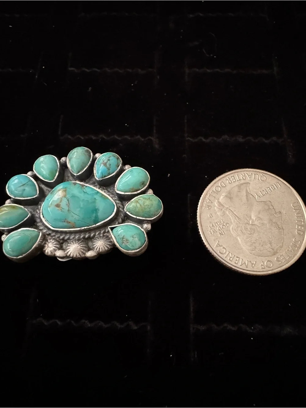Turquoise Teardrop Cluster Statement Ring sterling silver  - Blue Green